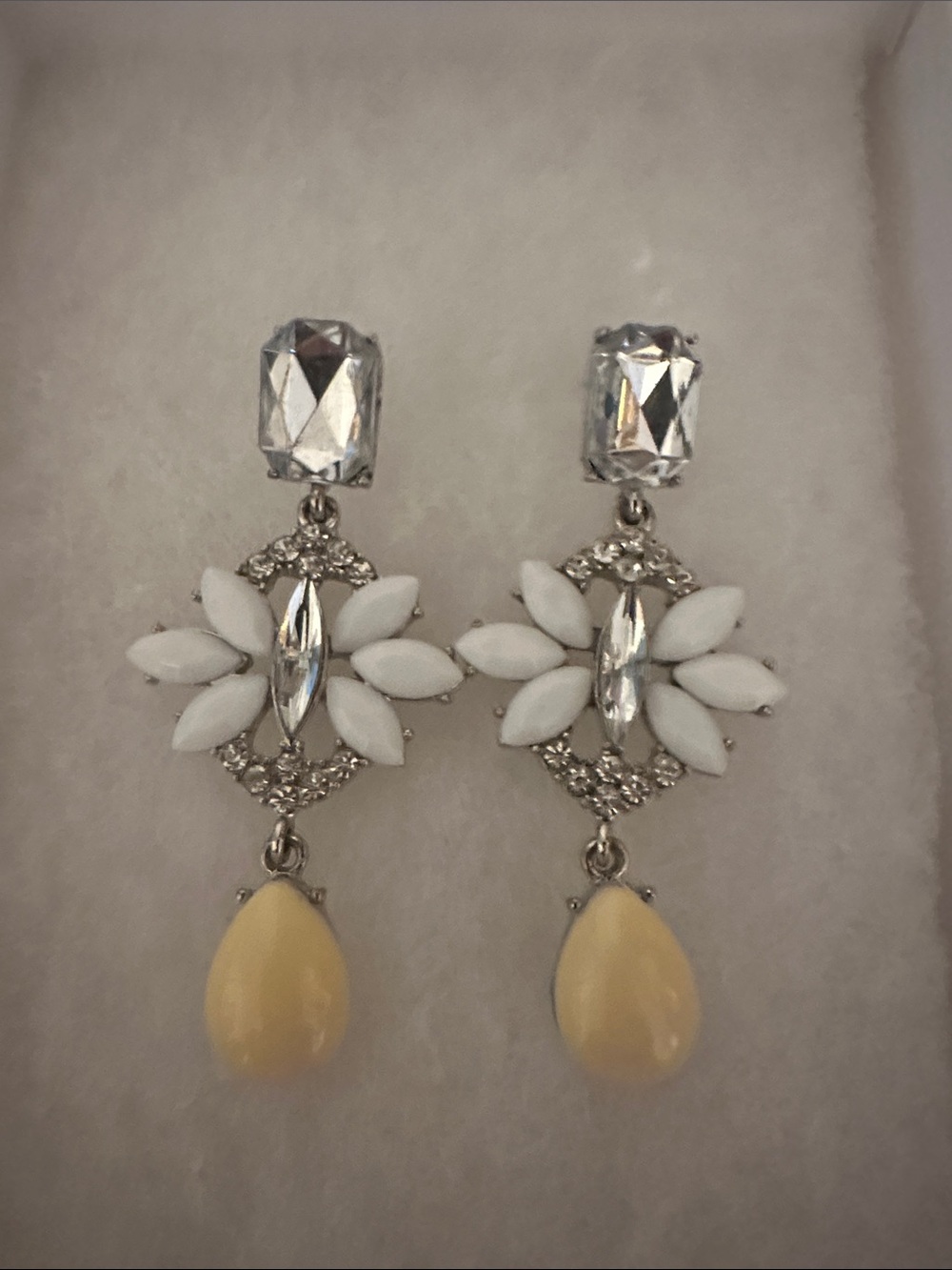 Handmade White and Cream Crystal Drop Statement Earrings